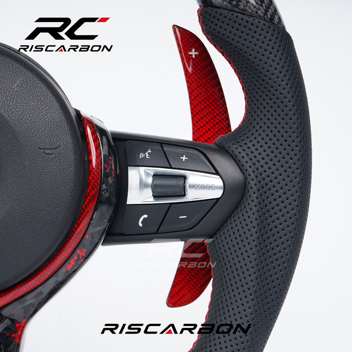 RISCARBON Factory Supply Carbon Fiber Leather Steering Wheel for BMW F11 F15 F20 F21 F22 F16 F01 F31 F15 F30 F10 With Red Paddle Shifters