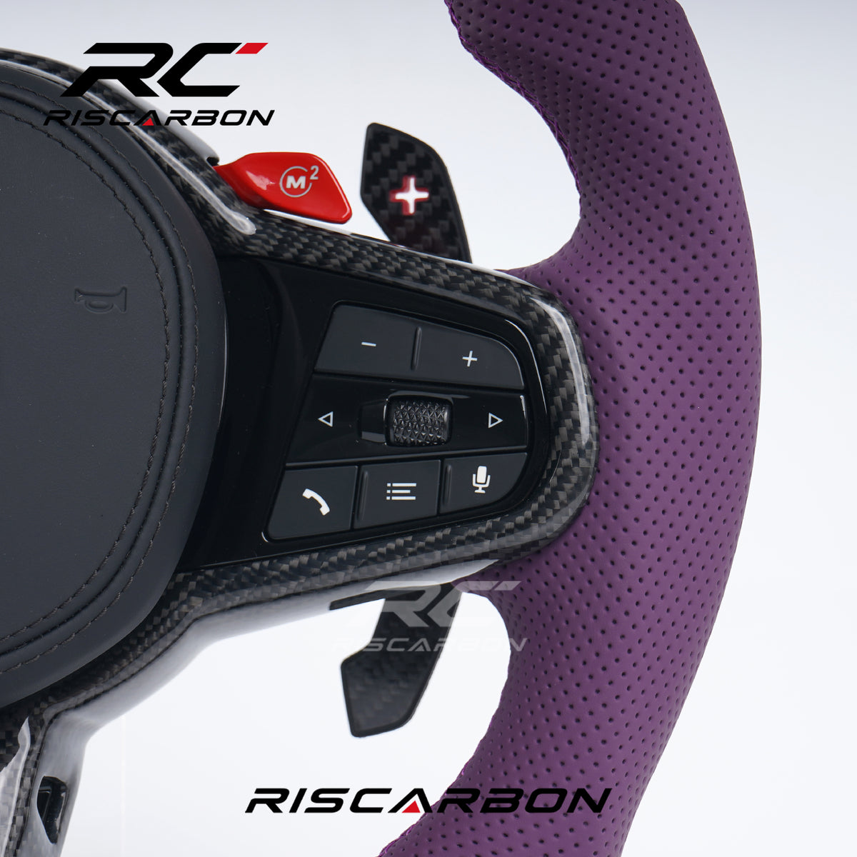 RISCARBON Flat Bottom Carbon Fiber Leather Car Steering Wheel for BMW  G01 G02 G08  G21 G22 G23 G20 G28 G30 G31 G38 X3 X4 X5 X6with LED