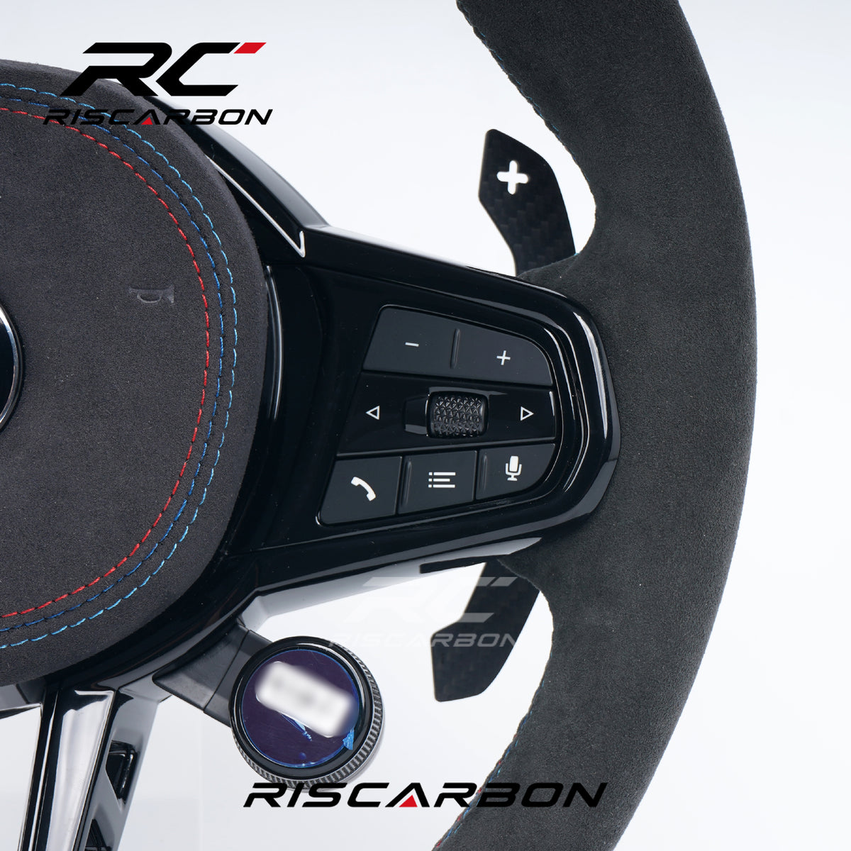 RISCARBON Flat Bottom Full-Suede CS Steering Wheel for BMW G20 G30 G28 G31 G38 G11 G12 G01 G08 G21 G22 G82 G87  X3 X4 X5 X6 With Knob