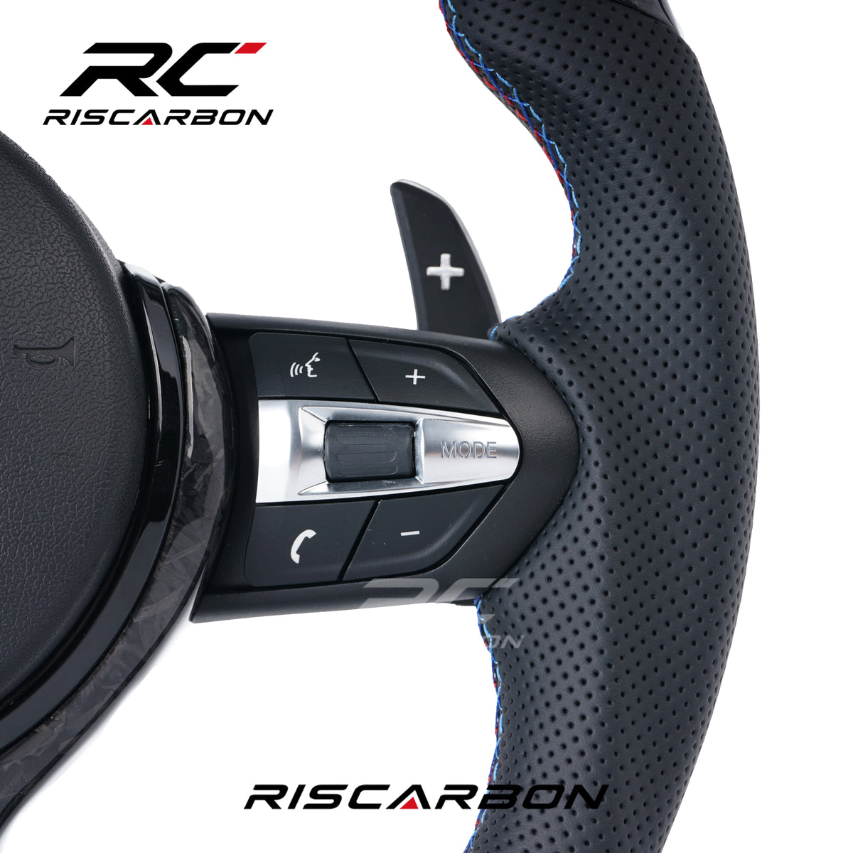 RISCARBON Forge Carbon Fiber Leather with White Stripe Steering Wheel for BMW F30 F10  F11 F15 F20 F21 F22  F16 F01 F31 F25 F15 Plug and Play