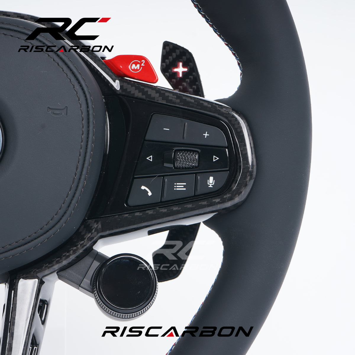RISCARBON CS Multifunction Rotary Controller Leather Steering Wheel for BMW G30 G20 G11 G12 G13 G14 G05 G06 G30 G31 G02 G01 M Performance