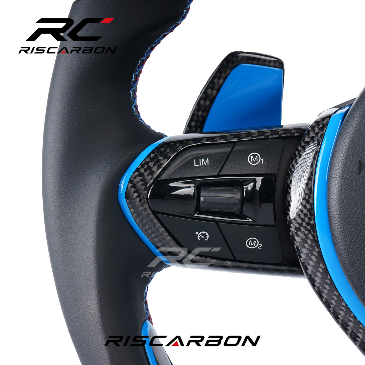 RISCARBON Leather Car Steering Wheel for BMW F15 F20 F22 F25 F31 F30 F12 F16 F21 F39 5 6 7 for Sport Style for Modification Carbon Fiber