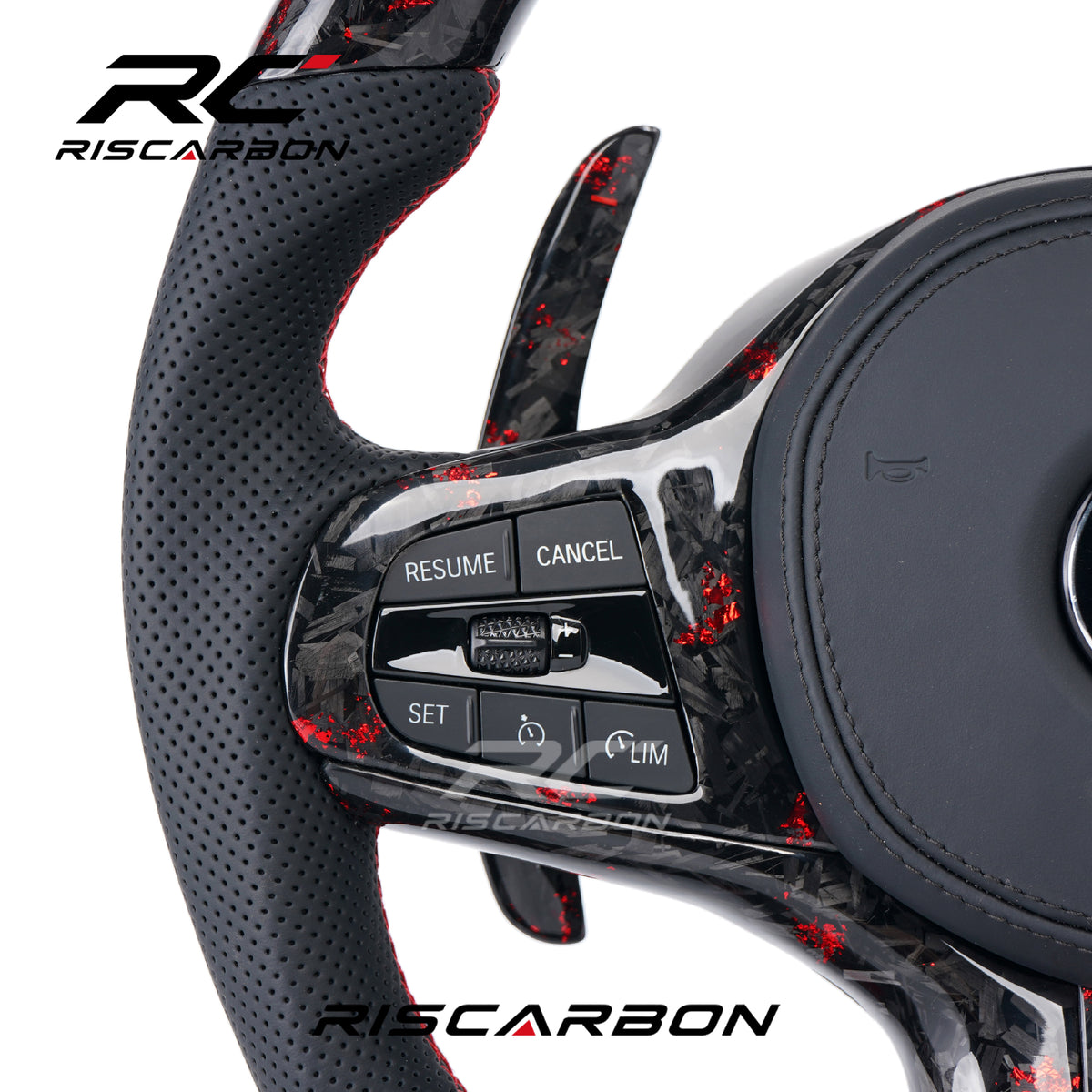 RISCARBON Flat Bottom Forge Carbon Fiber Leather CS Car Steering Wheel for BMW X3 X4 G21 G22 G23 G20 G30 G01 G02 G08 G31 G38 Plug and Play with LED