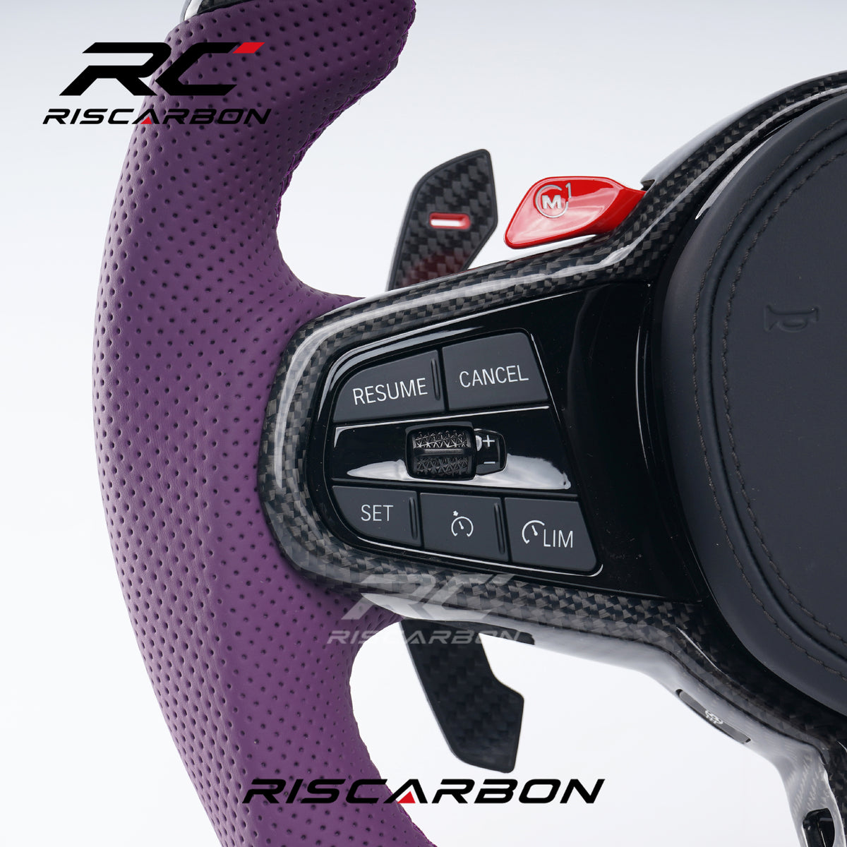 RISCARBON Flat Bottom Carbon Fiber Leather Car Steering Wheel for BMW  G01 G02 G08  G21 G22 G23 G20 G28 G30 G31 G38 X3 X4 X5 X6with LED
