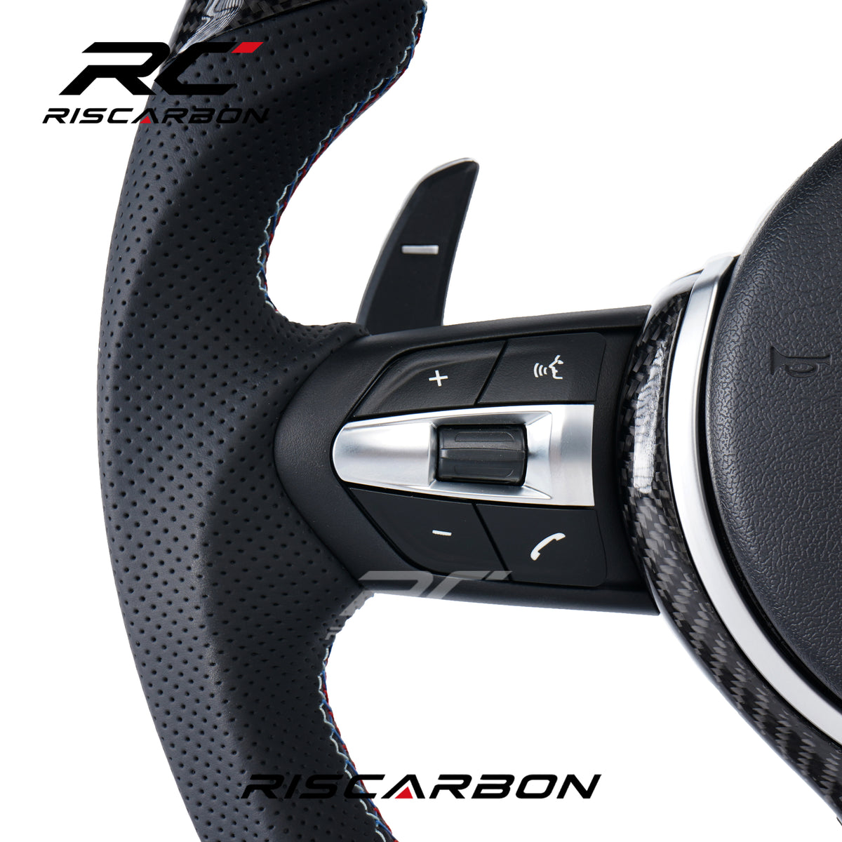RISCARBON Plug and Play Luxury Steering Wheel for BMW E70 E71 E81 E82 E83 E84 E85 E87 E88 E89 E90 E91 E92 E93 M3 Upgrade Steering Wheel