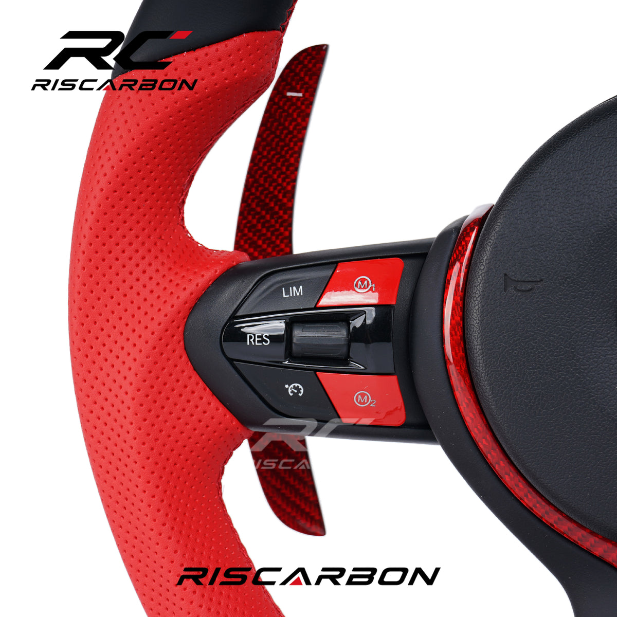 RISCARBON Car High Quality Accept OEM Steering Wheel for BMW F20 F22 F25 F30 F10 F15 F21 F40 M3 M4 M5 Red Leather Plug and Play M-Sport