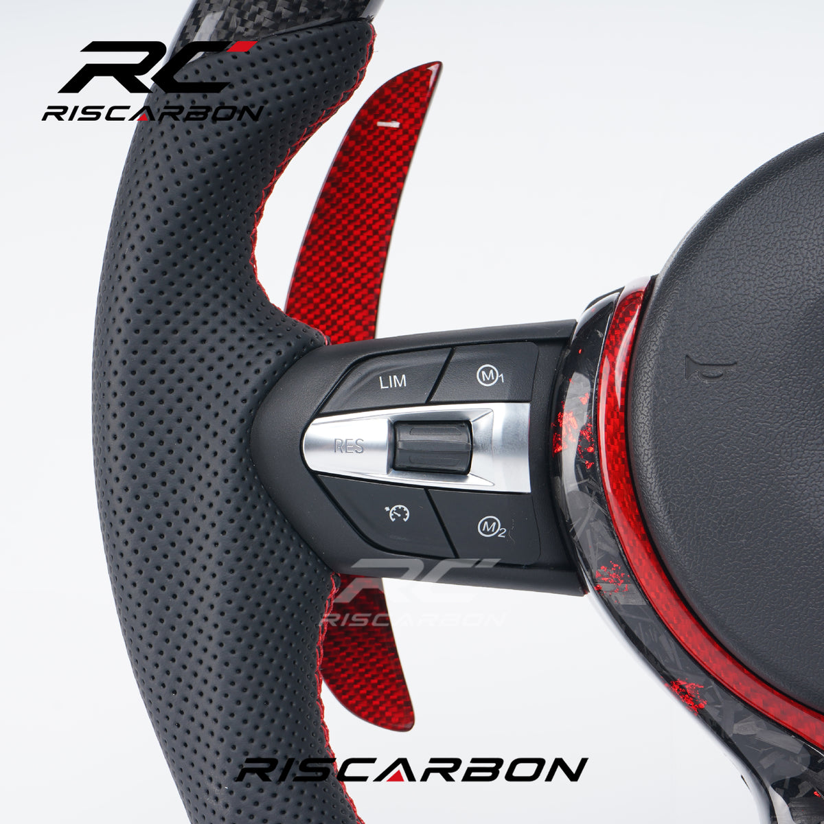 RISCARBON Factory Supply Carbon Fiber Leather Steering Wheel for BMW F11 F15 F20 F21 F22 F16 F01 F31 F15 F30 F10 With Red Paddle Shifters
