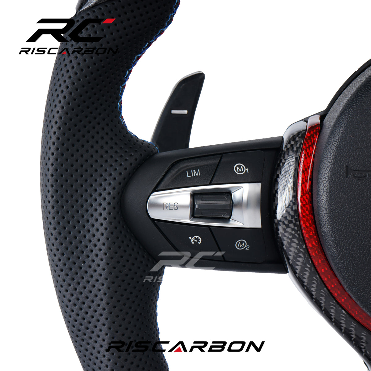 RISCARBON Modified High Carbon Fiber Perforated Leather Steering Wheel m Performance for BMW F10 F20 F22 F30 F40 F32 F36 F25 F11 F12 F18