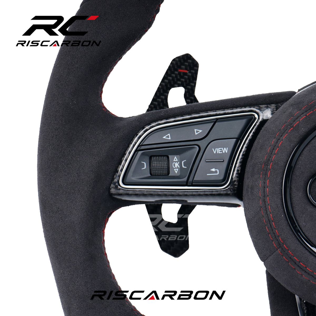 RISCARBON New Upgrade Suede Car Steering Wheel for Audi 2014 2015 2016 B9 Q5 A3 S3 TTS B8 B8.5 B8 B9 4F Q3 Q5 8V HOT SALE With LED