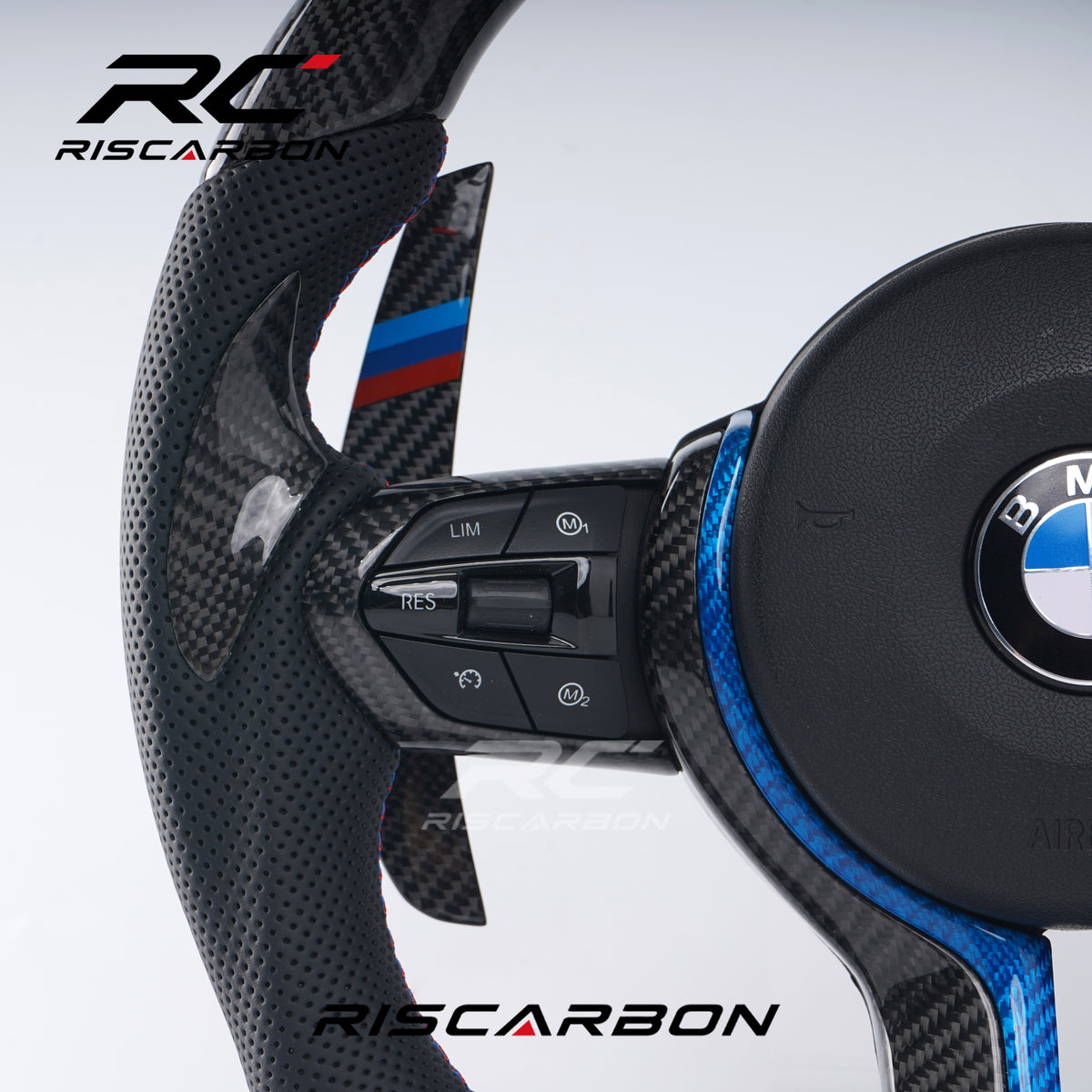 RISCARBON Customized Carbon Fiber Leather Car Steering Wheel for BMW X1X2 X3 F30 F10 F11 F12 F15 F20 F21 F22 F16 F01 F31 F25 F15 F02 with LED