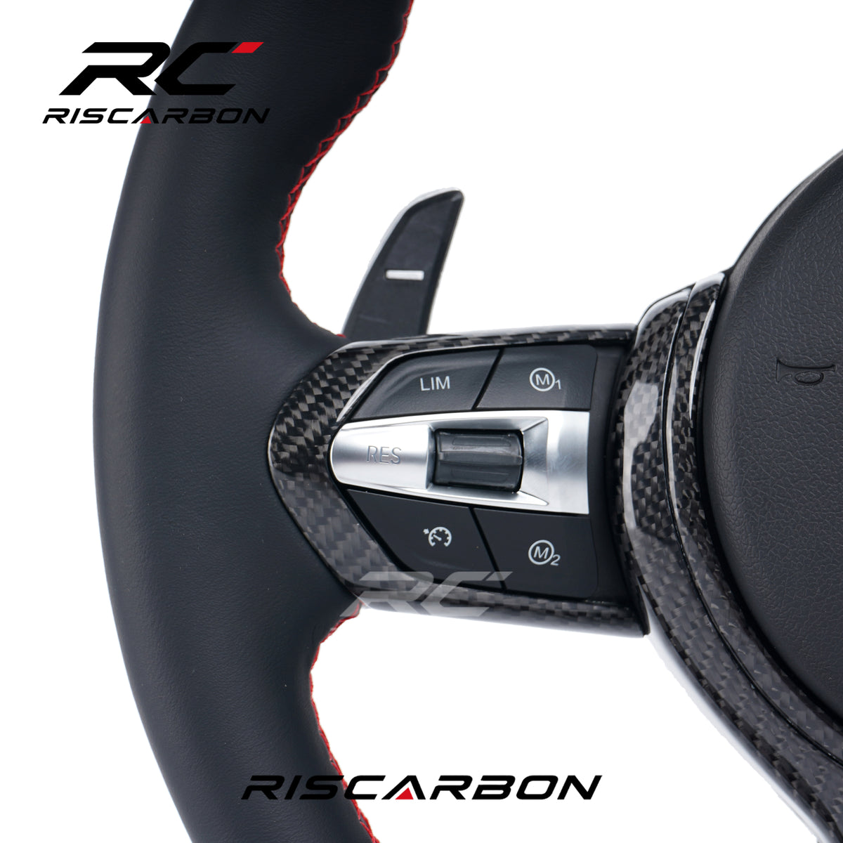 RISCARBON Real Round Carbon Fiber Leather Car Steering Wheel for BMW X1 X2 F30 F10 F21 F22 F15 F16 F45 F32 F33 F01 F02 F11 M3 M5 Plug and Play