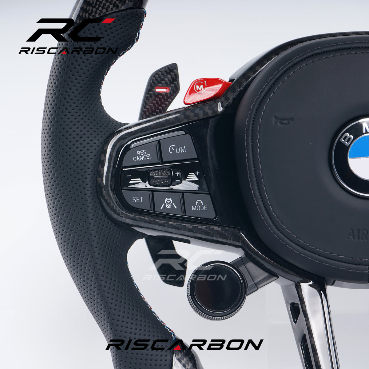 RISCARBON Carbon Fiber CS With Knob for Driving Mode Selection and One-button Start Steering Wheel for BMW G30 G20 G01 G02 G80 F90 G82 G16