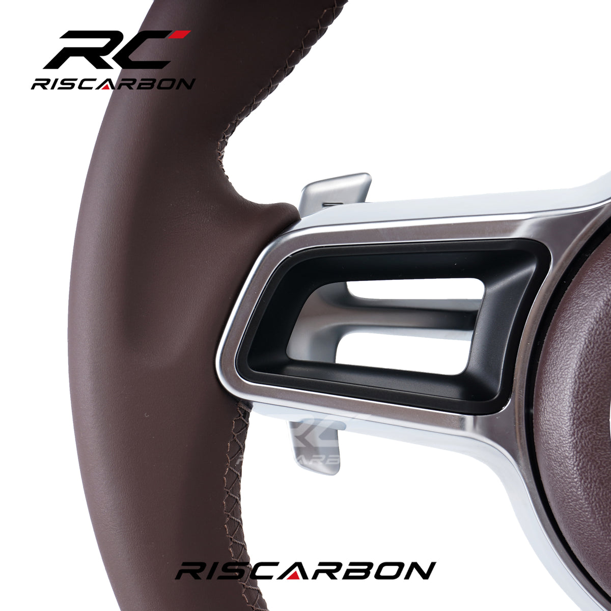 RISCARBON For Panamera Cayenne Macan Boxster Cayman 718 911 918 997 991 970 971 Marsala Red Leather Steering Wheel Compatible