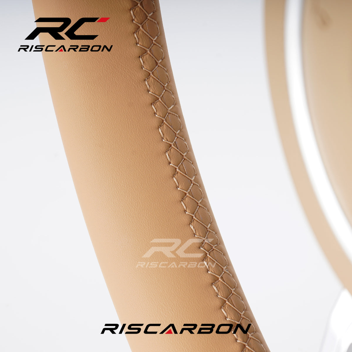 RISCARBON Factory Direct Car Accessories Beige Leather Steering Wheel for Porsche 991 992 958 Cayenne Macan Panamera 970 971 987 Taycan Boxster Silver button frame