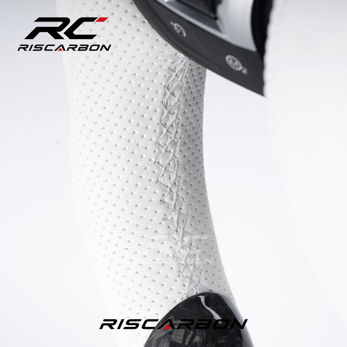 RISCARBON Custom White Carbon Fiber LED Steering Wheel for BMW F-Series Models (1, 2, 3, 4, 5, 6, 7 Series, X1, X2, X3, X4, X5, X6)