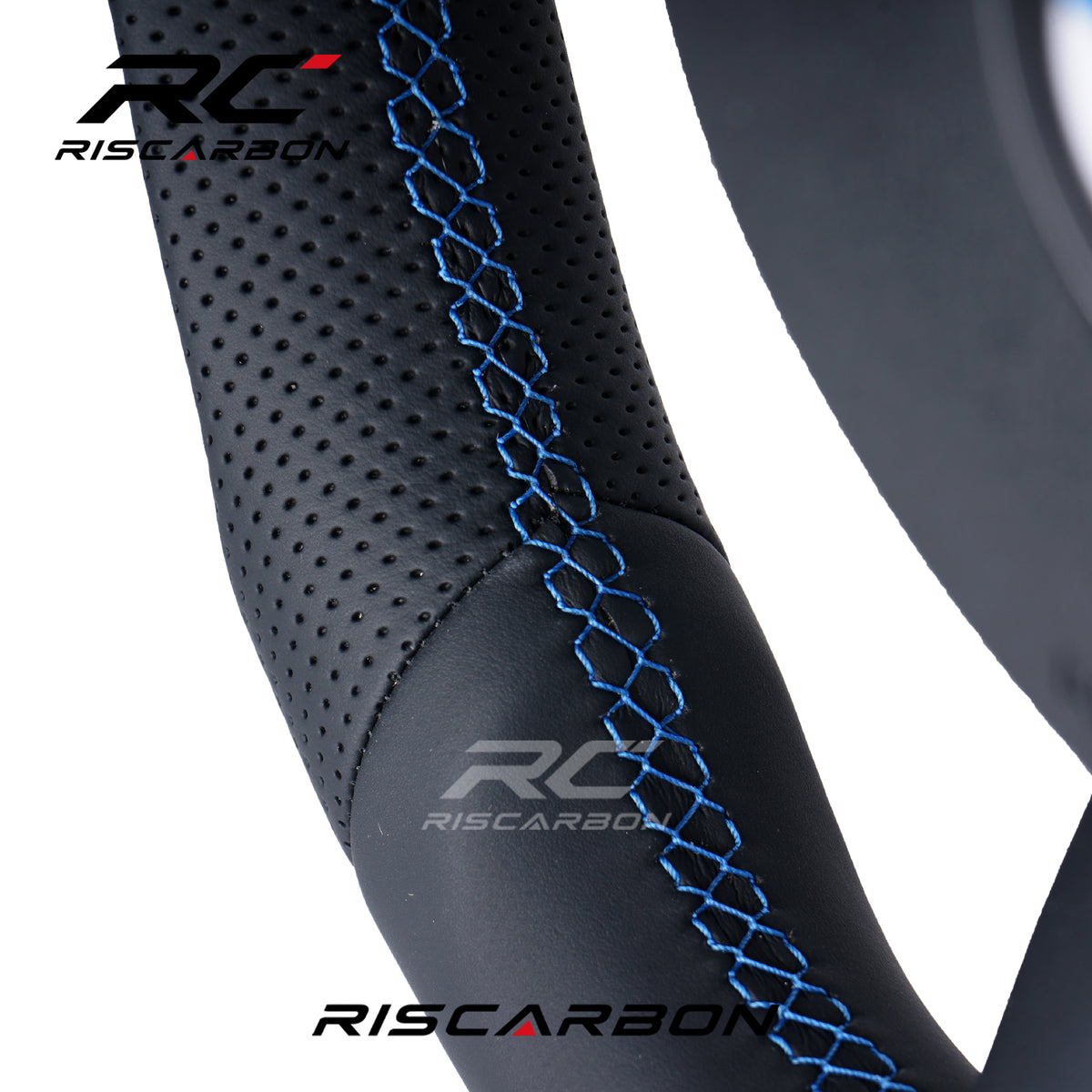 RISCARBON Blue Stripes Steering Wheel for BMW M3 M4 M6 F30 F10 F15 F36 F01 F20 F22 F25 F31 F32 F11F18 F40 F52 F80 X1X2 X3 X4 X5 X6 Leather