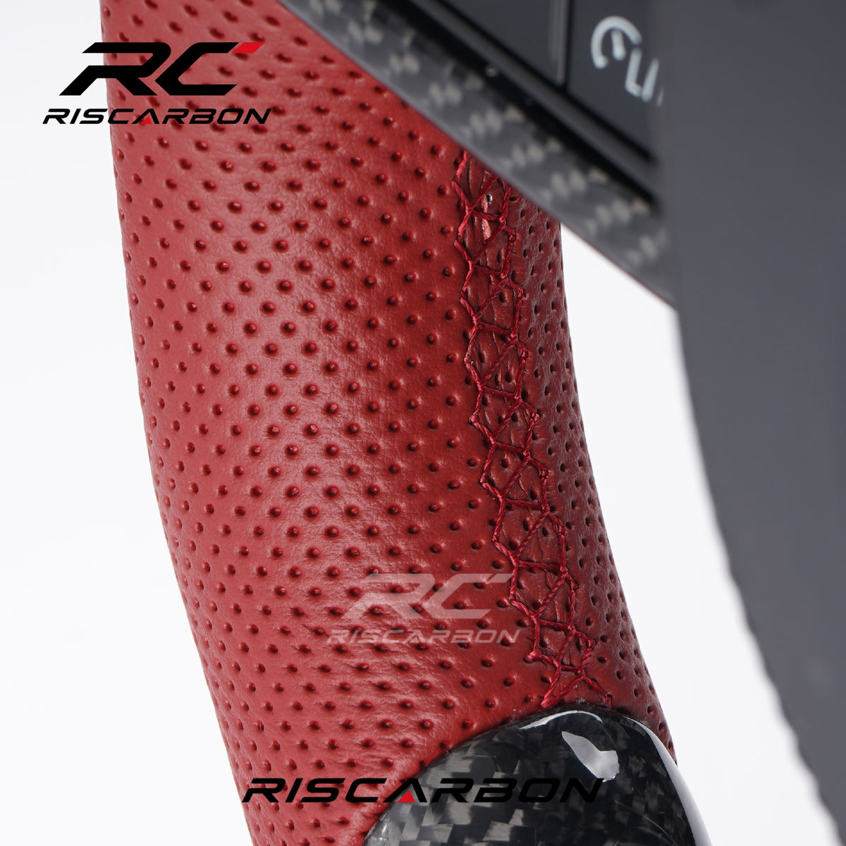RISCARBON  CS Carbon Fiber LED Heating Vibration Red perforated leather Steering Wheel for BMW F10 F30 G30 G31 G32 X5 G01 G02 G87 M3 G80 M4 G42 G20 Modification